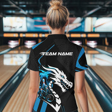 Load image into Gallery viewer, Custom Black And Blue Dragon Bowling Jerseys, Team Women Quarter-Zip Shirts Bowlers Outfit IPHW8700