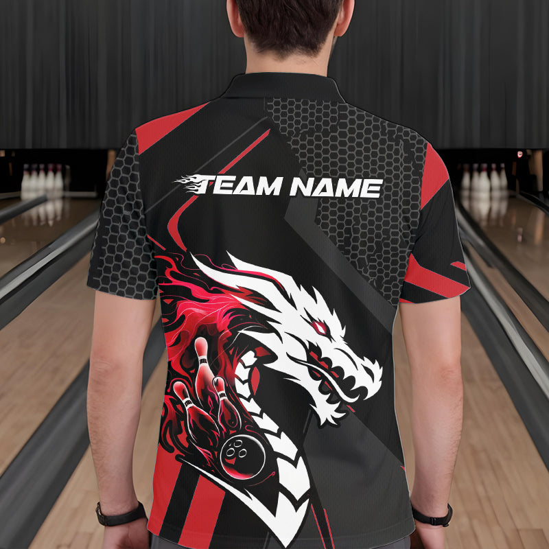 Custom Black And Red Dragon Bowling Jerseys, Bowling Team Men Polo Shirts Bowlers Outfit IPHW8701