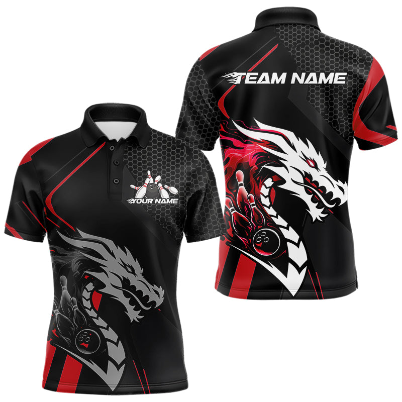 Custom Black And Red Dragon Bowling Jerseys, Bowling Team Men Polo Shirts Bowlers Outfit IPHW8701