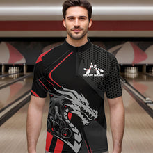 Load image into Gallery viewer, Custom Black And Red Dragon Bowling Jerseys, Bowling Team Men Quarter-Zip Shirts Bowlers Outfit IPHW8701