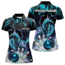 Load image into Gallery viewer, Custom Blue Flame Dragon Bowling Polo Shirts For Women, Dragon Bowling Team Jerseys IPHW8959