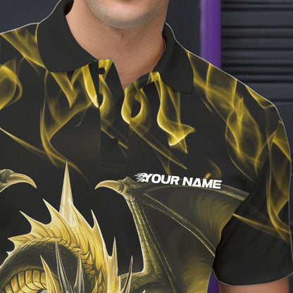 Custom Yellow Flame Dragon Bowling Polo Shirts For Men, Dragon Bowling Team Jerseys IPHW8962