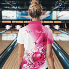 Load image into Gallery viewer, Custom Pink Butterfly Bowling Women Quarter-Zip Shirt, Ladies Bowling League Shirt IPHW11351