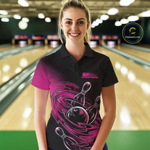 Load image into Gallery viewer, Custom Black And Pink Flame Bowling Polo Shirts For Women, Team Bowling League Shirt IPHW9777