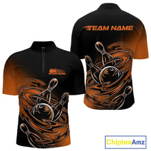 Load image into Gallery viewer, Custom Black And Orange Flame Bowling Quarter-Zip Shirts For Men, Team Bowling League Shirt IPHW9779