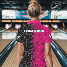 Load image into Gallery viewer, Custom Black And Pink Splatter Bowling Ball Pattern Bowling Team Polo Shirts For Women IPHW9789