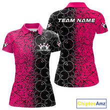 Load image into Gallery viewer, Custom Black And Pink Splatter Bowling Ball Pattern Bowling Team Polo Shirts For Women IPHW9789
