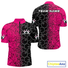 Load image into Gallery viewer, Custom Black And Pink Splatter Bowling Ball Pattern Bowling Team Quarter-Zip Shirts For Men IPHW9789