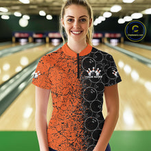 Load image into Gallery viewer, Custom Black And Orange Bowling Ball Pattern Bowling Team Women Quarter-Zip Shirts IPHW9791