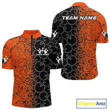 Load image into Gallery viewer, Custom Black And Orange Splatter Bowling Ball Pattern Bowling Team Quarter-Zip Shirts For Men IPHW9791