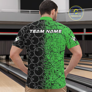 Custom Black And Green Splatter Bowling Ball Pattern Bowling Team Quarter-Zip Shirts For Men IPHW9792