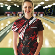 Load image into Gallery viewer, Custom Red Flame Bowling Jerseys For Women, Hexagon Bowling Team Tournament Shirt IPHW10556