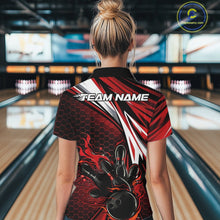 Load image into Gallery viewer, Custom Red Flame Bowling Jerseys For Women, Hexagon Bowling Team Tournament Shirt IPHW10556