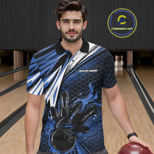 Load image into Gallery viewer, Custom Blue Flame Bowling Jerseys For Men, Hexagon Bowling Team Tournament Shirt IPHW10557