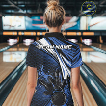 Load image into Gallery viewer, Custom Blue Flame Bowling Jerseys For Women, Hexagon Bowling Team Tournament Shirt IPHW10557