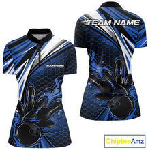 Load image into Gallery viewer, Custom Blue Flame Bowling Jerseys For Women, Hexagon Bowling Team Tournament Shirt IPHW10557