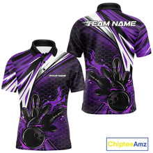 Load image into Gallery viewer, Custom Purple Flame Bowling Jerseys For Men, Hexagon Bowling Team Tournament Shirt IPHW10559