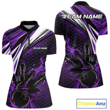 Load image into Gallery viewer, Custom Purple Flame Bowling Jerseys For Women, Hexagon Bowling Team Tournament Shirt IPHW10559