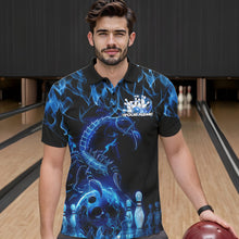 Load image into Gallery viewer, Custom Black And Blue Flame Scorpio Zodiac Bowling Men Polo Shirts, Scorpion Bowler Outfit IPHW8972