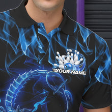 Load image into Gallery viewer, Custom Black And Blue Flame Scorpio Zodiac Bowling Men Polo Shirts, Scorpion Bowler Outfit IPHW8972