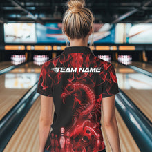 Load image into Gallery viewer, Custom Black Red Flame Scorpio Zodiac Bowling Women Polo Shirts, Scorpion Bowler Outfit IPHW8973