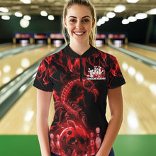 Load image into Gallery viewer, Custom Black Red Flame Scorpion Zodiac Bowling Women Quarter-Zip Shirt Bowler Outfit IPHW8973