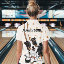 Load image into Gallery viewer, Custom Funny Border Collie Dog Bowling Women Polo Shirts, Dog Paw Print Bowler Outfit IPHW8974