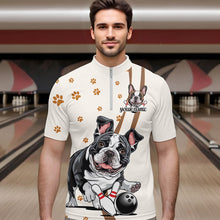 Load image into Gallery viewer, Custom Funny French Bulldog Bowling Men Quarter-Zip Shirts, Dog Paw Print Bowler Outfit IPHW8975