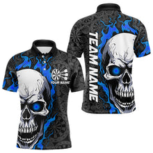 Load image into Gallery viewer, Black And Blue Flame Skull Custom Dart Polo Shirts For Men, Fire Dart Team Jerseys IPHW8498