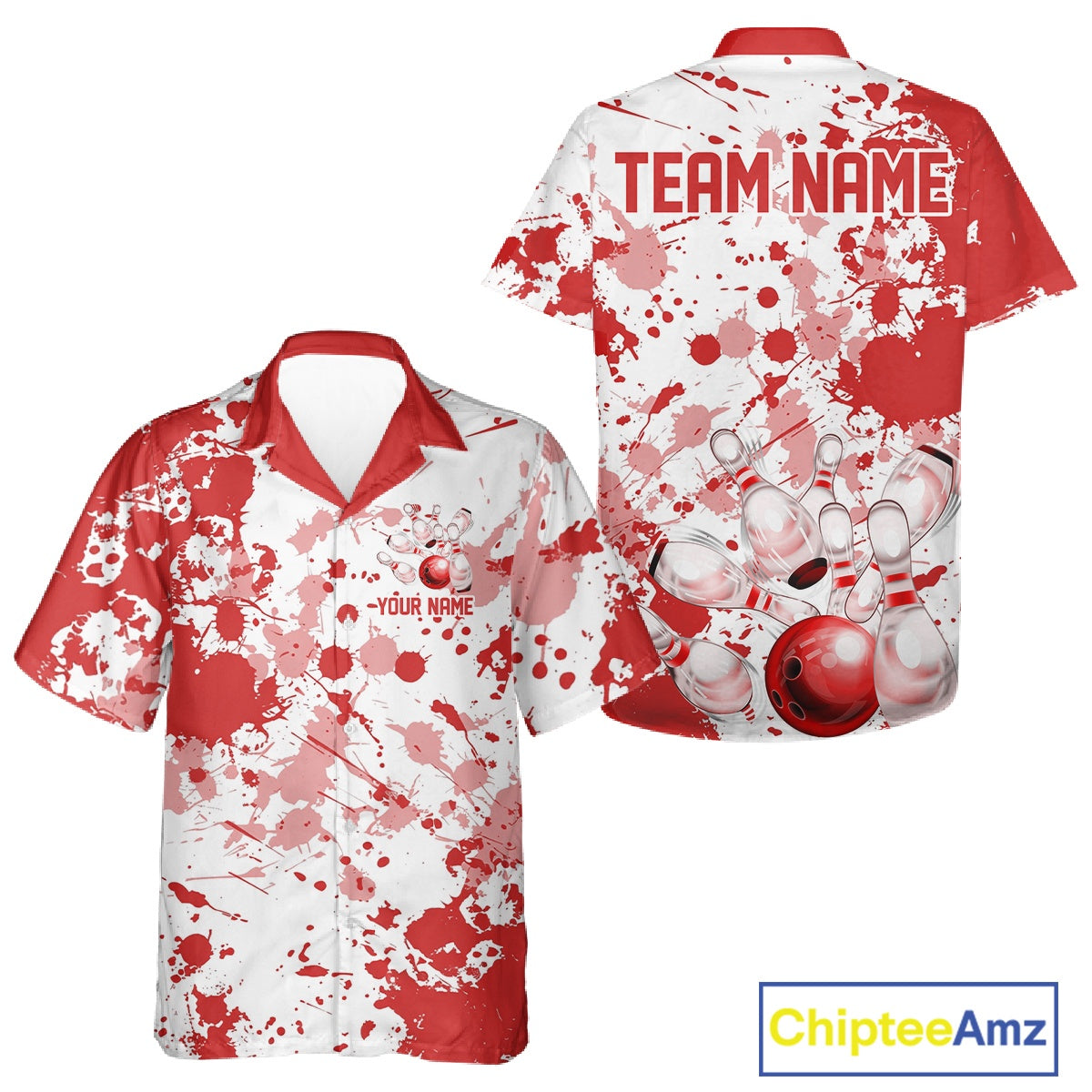 Custom Red Splatter Bowling Team League Shirts For Men And Women, Bowling Jerseys Bowler Outfit IPHW10593