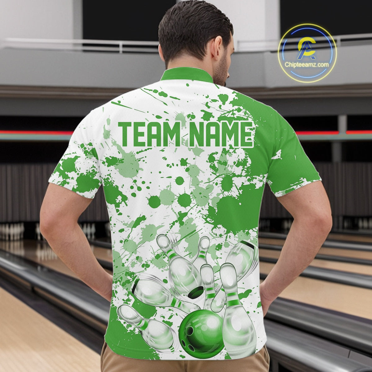 Custom Green Splatter Bowling Team League Shirts For Men, Bowling Jerseys Bowler Outfit IPHW10594