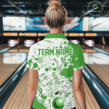 Load image into Gallery viewer, Custom Green Splatter Bowling Team League Shirt For Women, Bowling Jerseys Bowler Outfit IPHW10594