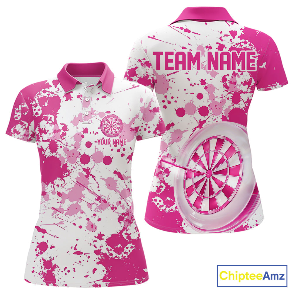 Custom Pink Splatter Dartboard Darts Team Shirt For Women, Dart League Jerseys For Players IPHW10596