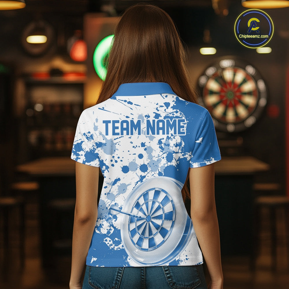 Custom Blue Splatter Dartboard Darts Team Shirt For Women, Dart League Jerseys For Players IPHW10597