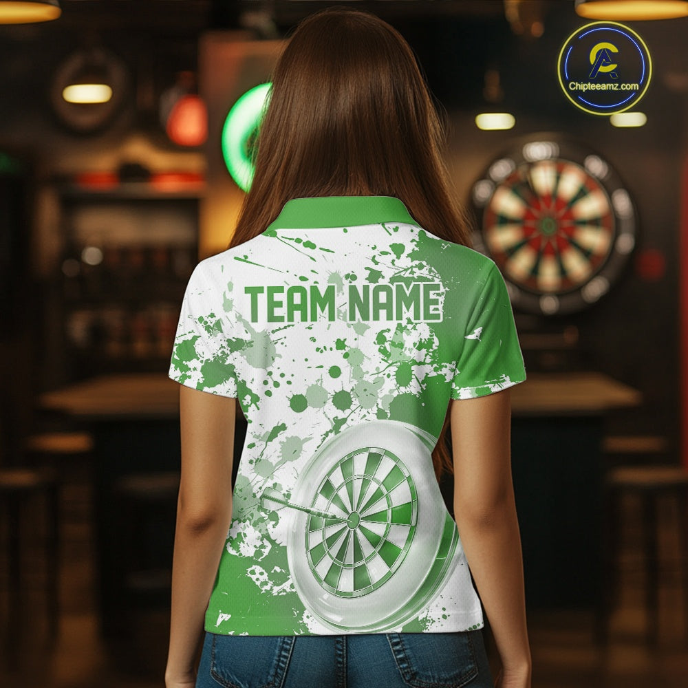 Custom Green Splatter Dartboard Darts Team Shirt For Women, Dart League Jerseys For Players IPHW10598