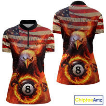Load image into Gallery viewer, Custom Patriotic Eagle We The People Flame Billiard Women Shirt, US Flag 8-Ball Shirt IPHW10601