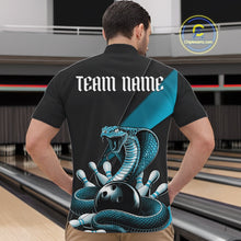 Load image into Gallery viewer, Custom Black And Blue Cobra Snake Bowling Team Jerseys, Men Bowling Quarter-Zip Shirts IPHW11086