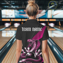 Load image into Gallery viewer, Custom Black And Pink Cobra Snake Bowling Team Jerseys, Women Bowling Polo Shirts IPHW11089