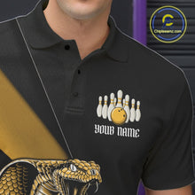 Load image into Gallery viewer, Custom Black And Yellow Cobra Snake Bowling Team Jerseys, Men Bowling Polo Shirts IPHW11090