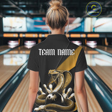 Load image into Gallery viewer, Custom Black And Yellow Cobra Snake Bowling Team Jersey, Women Bowling Quarter-Zip Shirt IPHW11090