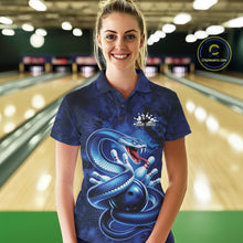 Load image into Gallery viewer, Custom Blue Snake Bowling Women Polo Shirt, Bowling Team Tournament Jerseys IPHW11094
