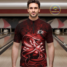 Load image into Gallery viewer, Custom Red Snake Bowling Men Quarter-Zip Shirt, Bowling Team Tournament Jerseys IPHW11095