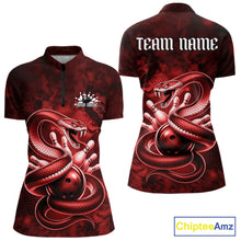 Load image into Gallery viewer, Custom Red Snake Bowling Women Quarter-Zip Shirt, Bowling Team Tournament Jerseys IPHW11095