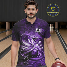 Load image into Gallery viewer, Custom Purple Snake Bowling Men Polo Shirt, Bowling Team Tournament Jerseys IPHW11096