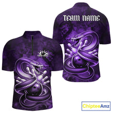 Load image into Gallery viewer, Custom Purple Snake Bowling Men Quarter-Zip Shirt, Bowling Team Tournament Jerseys IPHW11096
