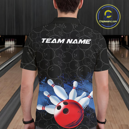 Custom Bowling Pattern Bowling Polo Team Shirts For Men, Bowling League Shirt IPHW9545