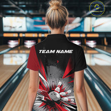 Load image into Gallery viewer, Custom Black And Red Grunge Bowling Ball And Pins Explosion Team Women Quarter-Zip Shirt IPHW9547