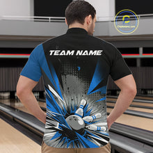 Load image into Gallery viewer, Custom Black And Blue Grunge Bowling Ball And Pins Explosion Team Quarter-Zip Shirts For Men IPHW9548