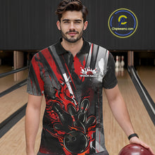 Load image into Gallery viewer, Custom Grunge Black And Red Fire Flame Bowling Polo Shirts For Men, Bowling Team Uniform IPHW9555
