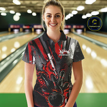 Load image into Gallery viewer, Custom Grunge Black And Red Fire Flame Bowling Women Polo Shirt, Bowling Team Uniform IPHW9555
